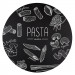 Krijtbord Rond 40 cm – Vooraanzicht met pasta menu krijttekening